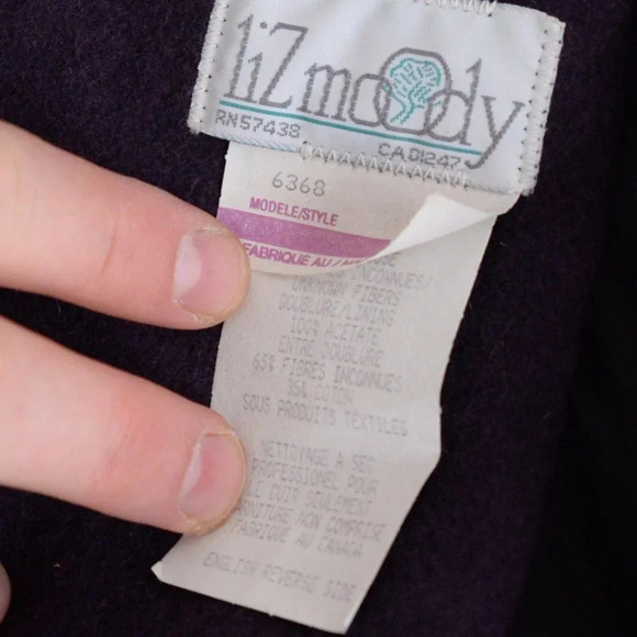 Vintage Liz Moody Purple 75% Wool with Suede Detail Button Up Pea Coat 16  W - Picture 15 of 16